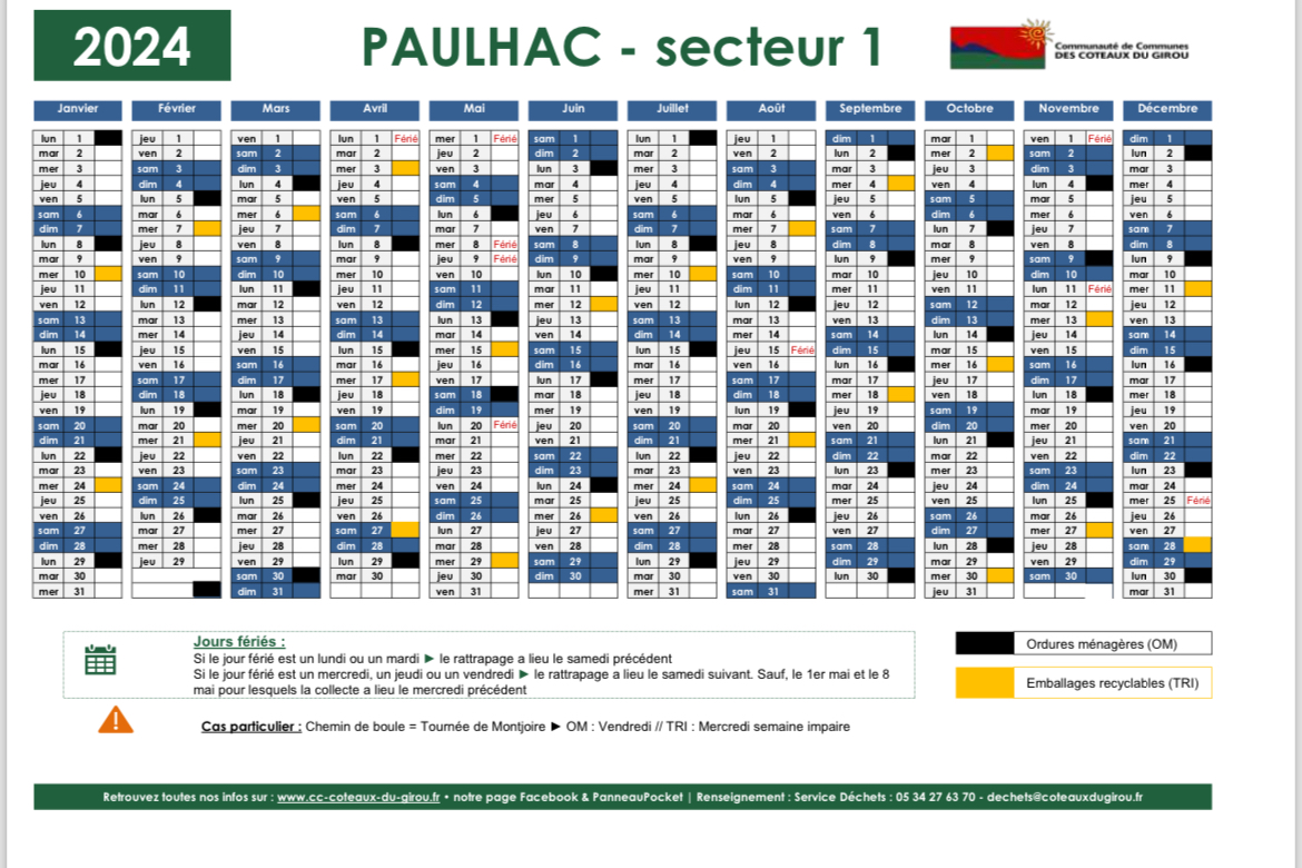 You are currently viewing Calendrier Collecte 2024 Secteur 1